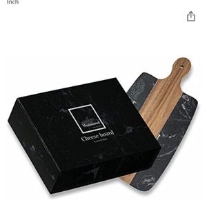 NWT/ Monowood Acacia Wood & Black Stone Cheese Board with handle 13x7 inch
